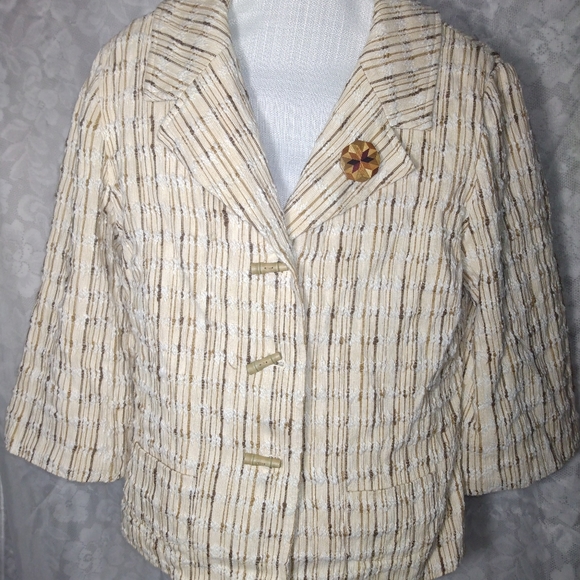 J.Jill Silk Neutral Striped Blazer - Picture 2 of 7